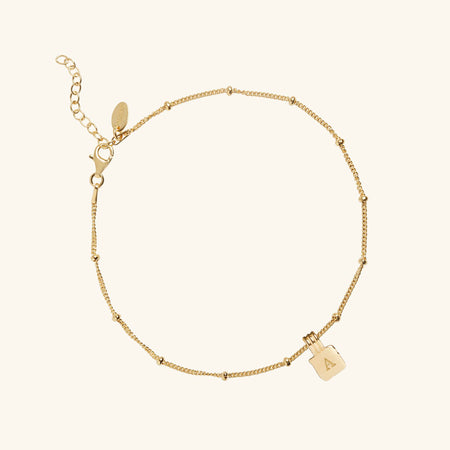 Initial Square Charm Anklet Gold